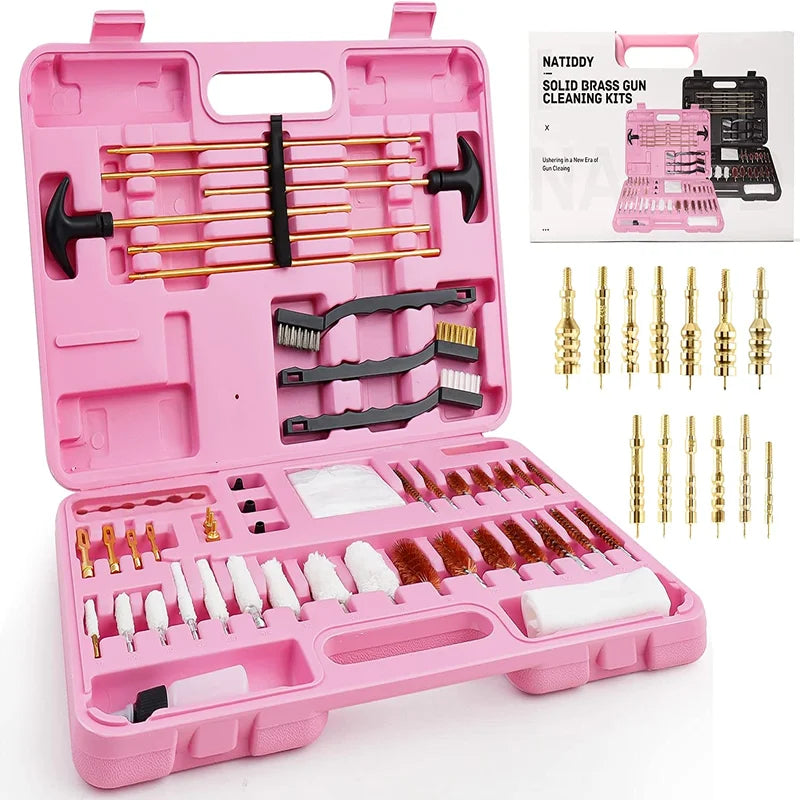 110Pcs Universal Solid Brass Gun Cleaning Kit - Pink