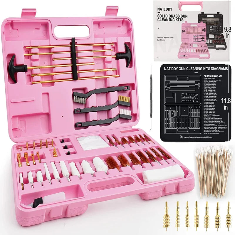 212Pcs Universal Solid Brass Gun Cleaning Kit - Pink