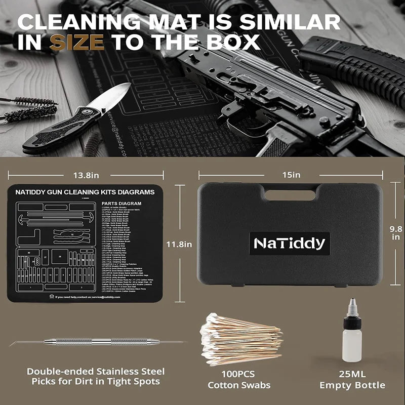 212Pcs Universal Solid Brass Gun Cleaning Kit - Black