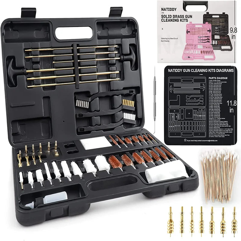 212Pcs Universal Solid Brass Gun Cleaning Kit - Black