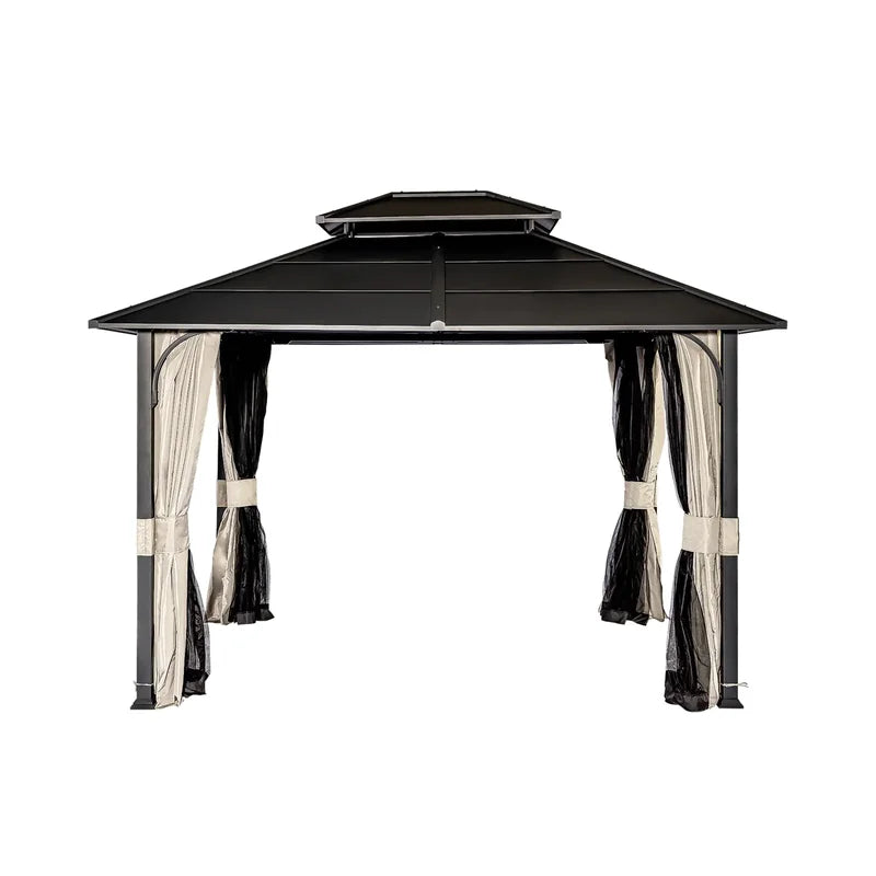 10' x 12' Andes Hardtop Gazebo with 2-Tier Ventilated Roof,Curtain & Netting
