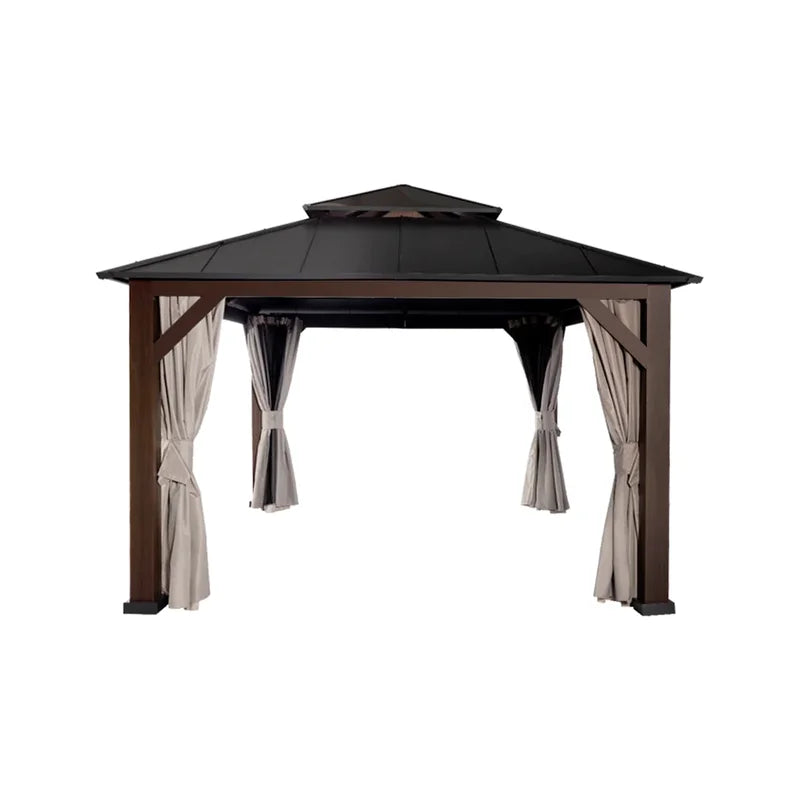 12' x 14' Alps Hardtop Gazebo with Double Roof, Aluminum Frame, Curtain & Netting
