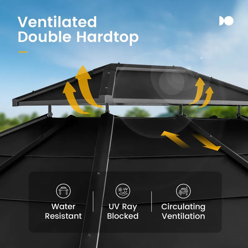 10' x 12' Andes Hardtop Gazebo with 2-Tier Ventilated Roof,Curtain & Netting