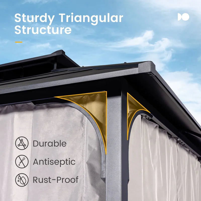 10' x 12' Andes Hardtop Gazebo with 2-Tier Ventilated Roof,Curtain & Netting