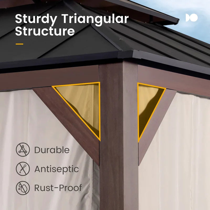 12' x 14' Alps Hardtop Gazebo with Double Roof, Aluminum Frame, Curtain & Netting