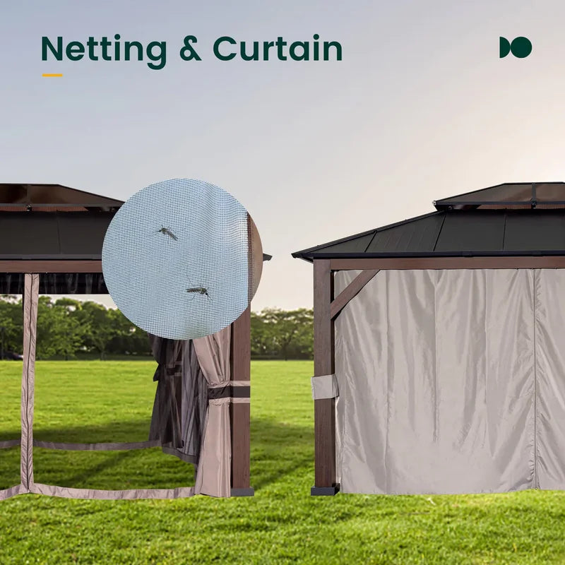 12' x 14' Alps Hardtop Gazebo with Double Roof, Aluminum Frame, Curtain & Netting