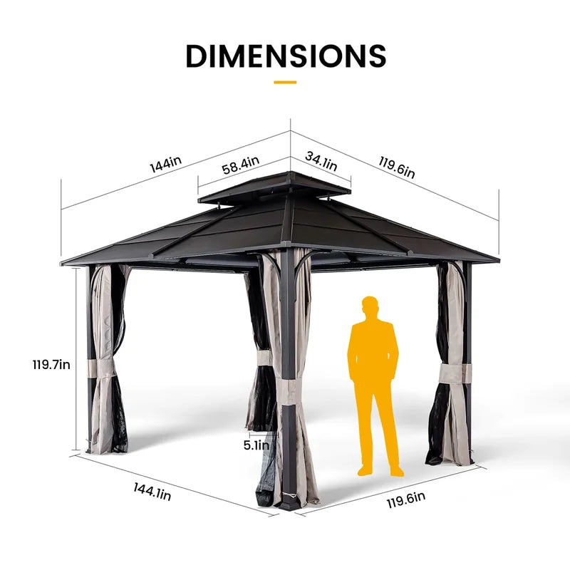 10' x 12' Andes Hardtop Gazebo with 2-Tier Ventilated Roof,Curtain & Netting