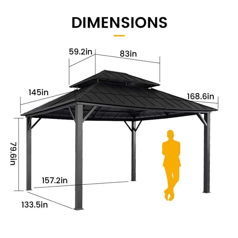 12' x 14' Andes Hardtop Gazebo with Double Roof