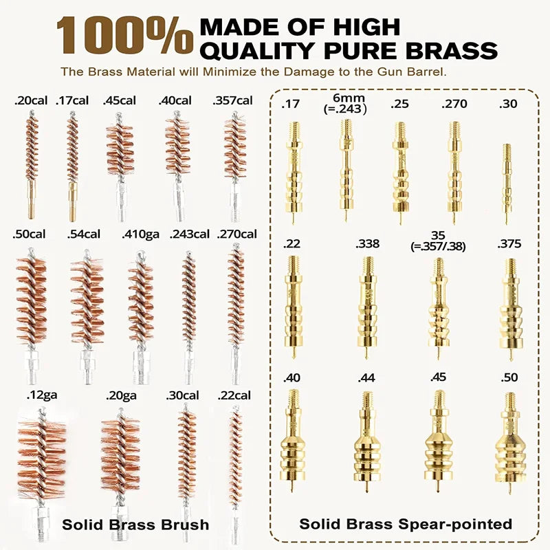 110Pcs Universal Solid Brass Gun Cleaning Kit - Pink