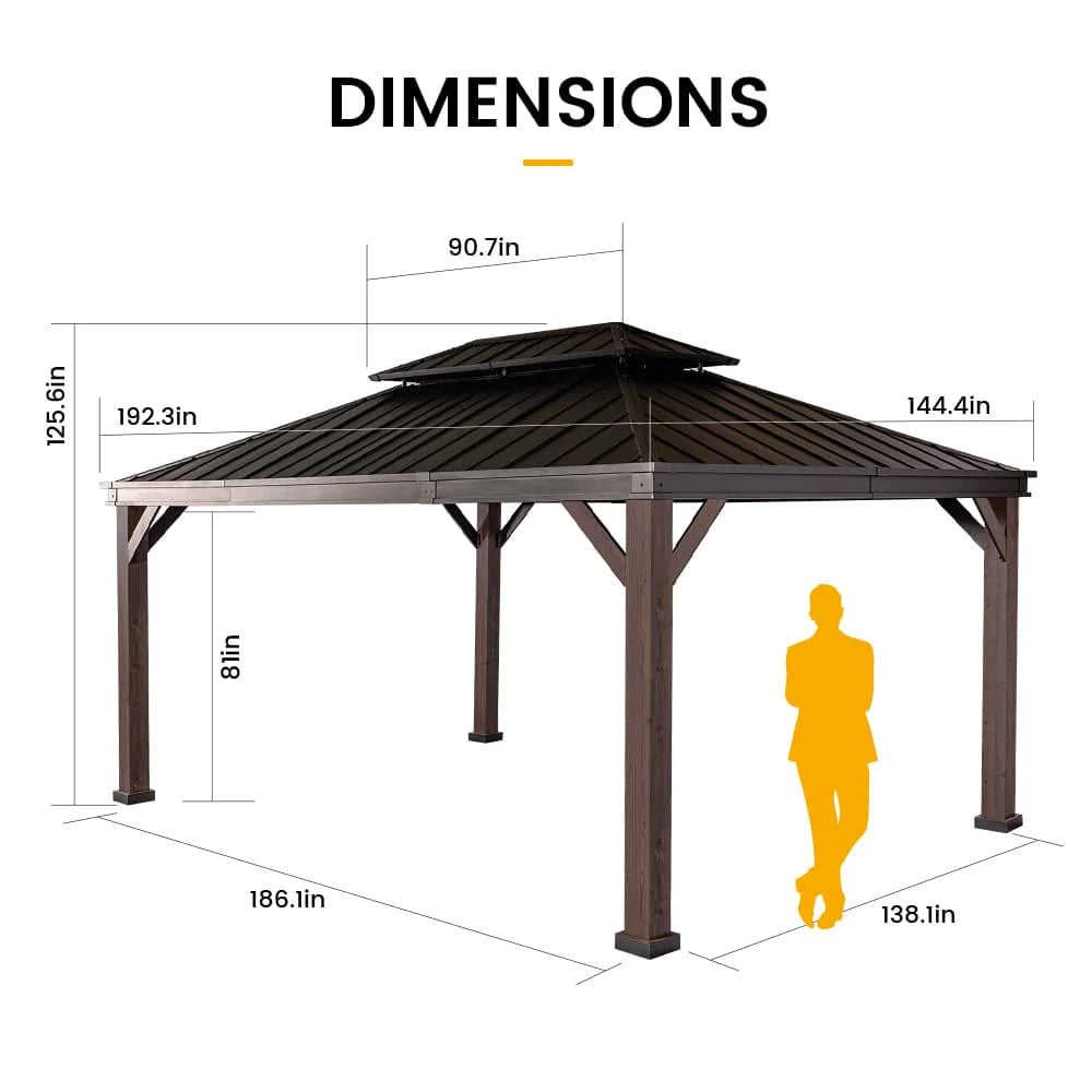 12' x 16' Alps Hardtop Gazebo with Double Roof, Aluminum Frame, Curtains & Netting