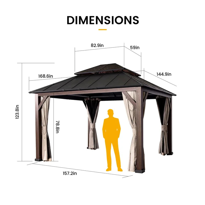 12' x 14' Alps Hardtop Gazebo with Double Roof, Aluminum Frame, Curtain & Netting